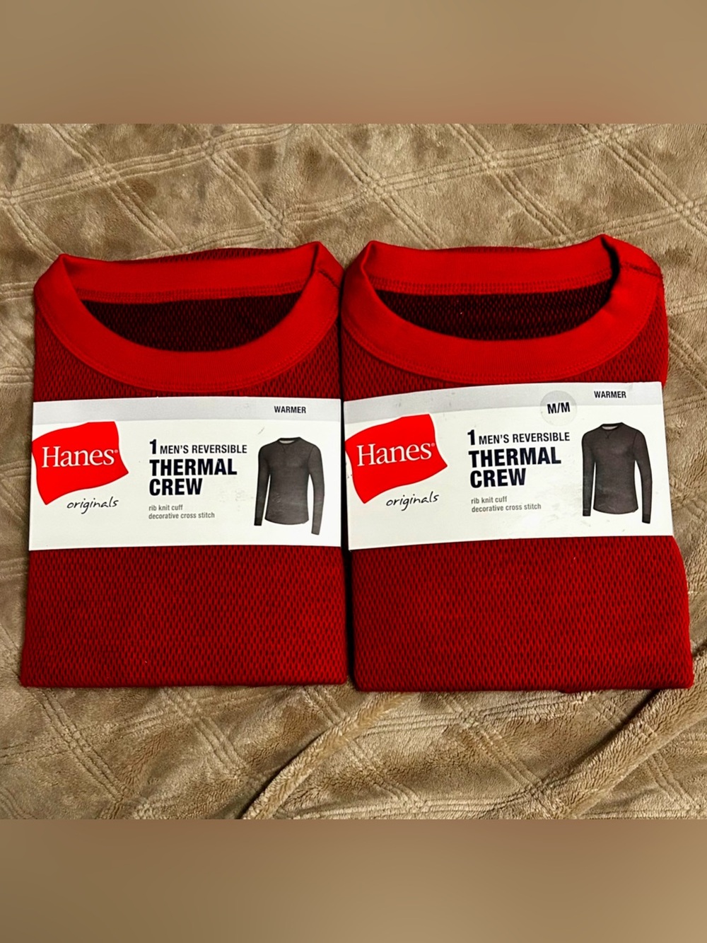 NWT Hanes Originals Men’s Reversible Thermal Crew - Bundle of 2